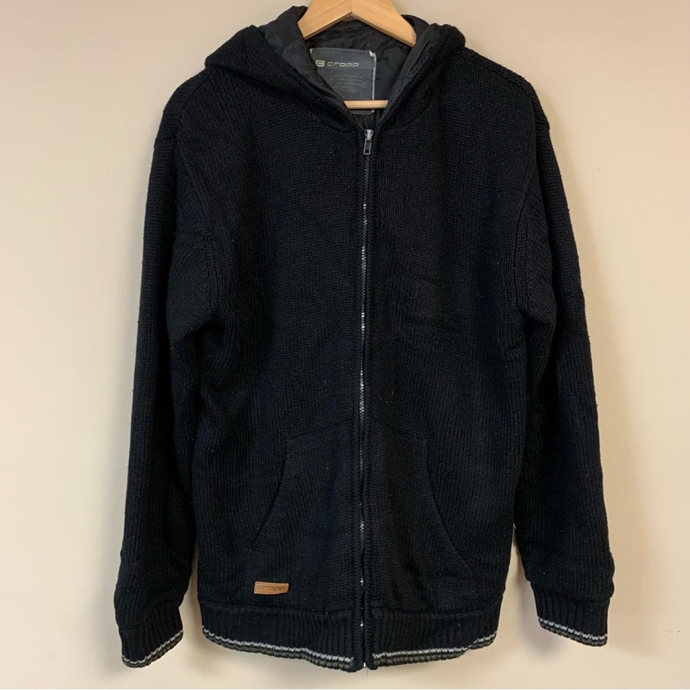 Black Coat Men XXL Knit Full Zip Warm-Up Jacket Fall Winter Hoodie Street Skater